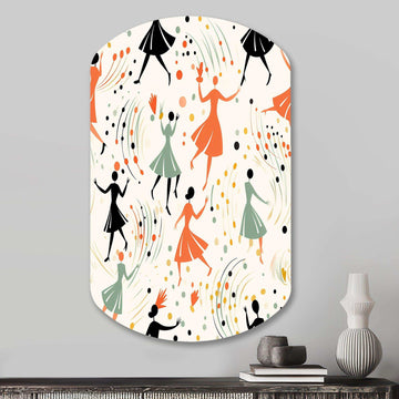 Midcentury Blue And Orange Poka Dota Dance - Asymmetric Metal Wall Art